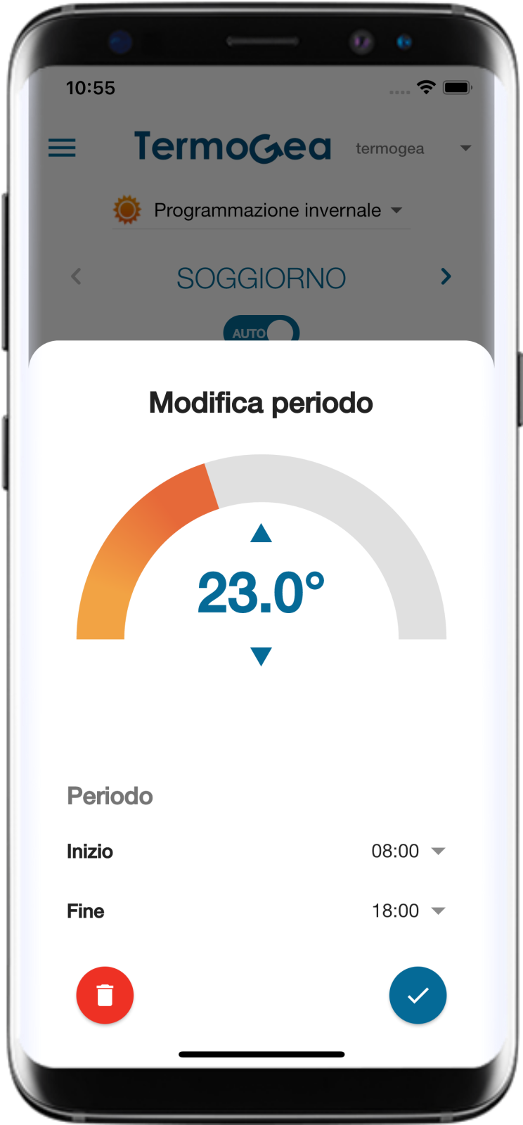 Termogea App - Modifica fascia oraria