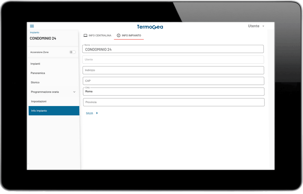 Remote management of the condominium's location data. – Sistemi di termoregolazione smart Condominium registry.