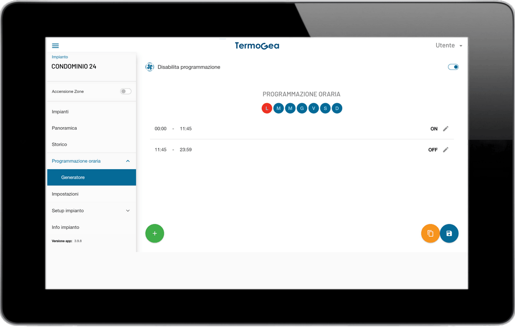 Controllo remoto della programmazione oraria della centrale termica condominiale. – Sistemi di termoregolazione smart Programmazione oraria generatore.